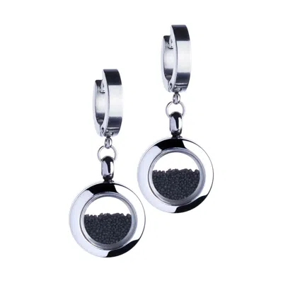 My Little Nature Women's Black / Silver Dangle Earrings With Natural Volcanic Sand - Huggie Earrings In Black/silver
