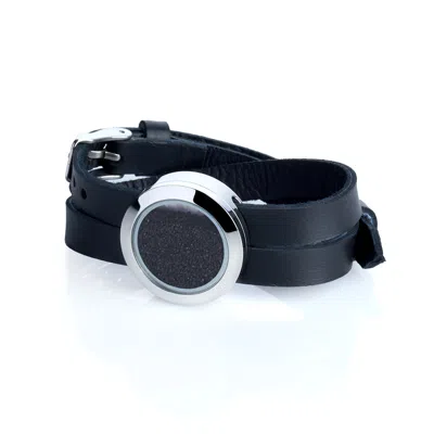 My Little Nature Women's Black / Silver Handmade Designer Leather Bracelet With Natural Volcanic Lava Sand – Unique J