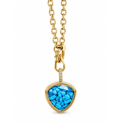 My Little Nature Women's Blue / Gold Blue Stone Triangle Pendant Necklace - Handmade Gold Nature Jewelry In Multi