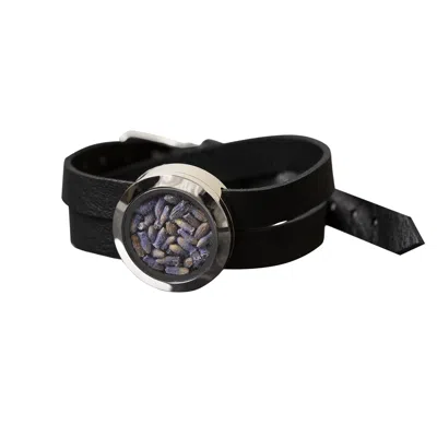 My Little Nature Women's Blue / Silver / Black Handcrafted Sustainable Leather Bracelet With Natural Lavender Flowers In Multi
