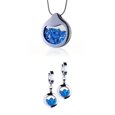 My Little Nature Women's Blue / Silver Blue Earrings And Blue Necklace - Jewelry Set With Natural Stones In Multi