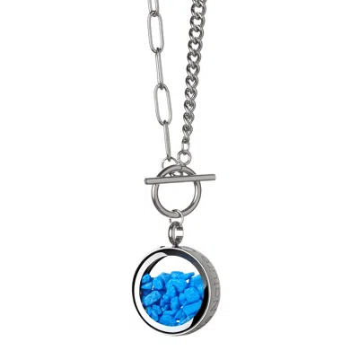 My Little Nature Women's Blue / Silver Blue Stone Charm Necklace – Handmade Stainless Steel Jewelry In Multi