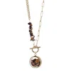 My Little Nature Women's Brown / Gold Tiger's Eye  Necklace – With Gold Plated Toggle Clasp Beaded Chain - Tiger's Ey