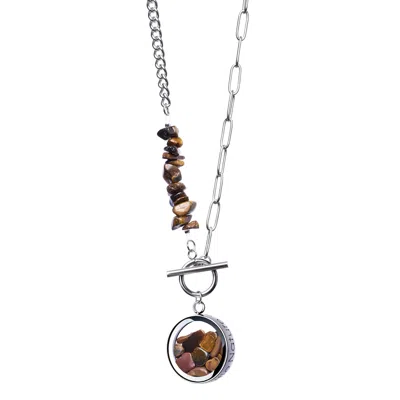My Little Nature Women's Brown Tiger's Eye Necklace With Beaded Chain And Charm - Tiger's Eye Jewelry