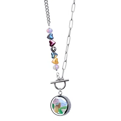 My Little Nature Women's Colorful Tourmaline Necklace With Joyful Beaded Toggle Clasp Chain – Handcrafted Gemstone Je