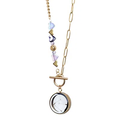 My Little Nature Women's Dandelion Necklace With Beaded Chain 18k Gold Plated Chain