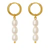 My Little Nature Women's Dangle Freshwater Pearls Earrings With Three Pearls And Gold Plated Hoops In Gold