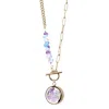 My Little Nature Women's Fluorite Necklace With Gold Plated Beaded Chain And Charm - Toggle Necklace -birthstone Neck