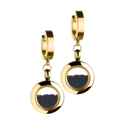 My Little Nature Women's Gold / Black Huggie Earrings With Black Volcanic Sand - Eco-friendly Gold Plated Dangle Earr