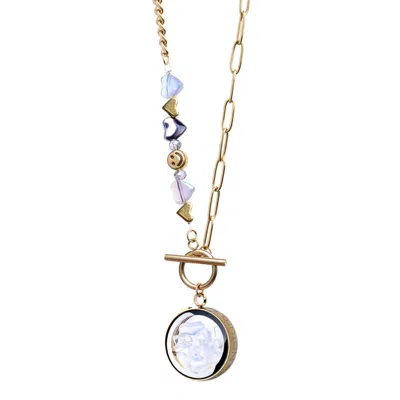 My Little Nature Women's Gold / Neutrals Wedding Guest Opal Necklace With Joyful Beaded Toggle Clasp Chain - Gold Pla
