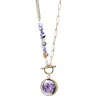 My Little Nature Women's Gold / Pink / Purple Amethyst Necklace With Joyful Beaded Gold-plated Toggle Clasp Chain – C