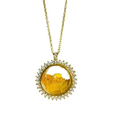 My Little Nature Women's Gold Plated Amber Stones Necklace With Zincon In Multi