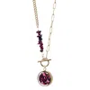 My Little Nature Women's Gold / Red Garnet Necklace With Beaded Gold Plated Chain And Charm - Toggle Necklace - Birth