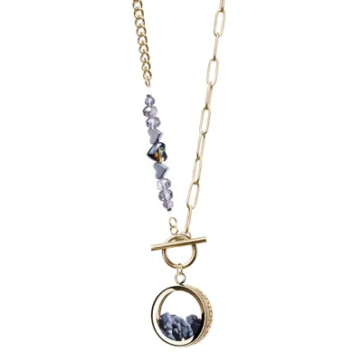 My Little Nature Women's Gold / Silver / Black Snowflake Obsiadian Birthstone Necklace With Joyful Gold Plated Beaded In Multi