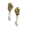 My Little Nature Women's Gold / White Dangle Pearl Earrings With Gold Plated Details In Gold