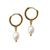 My Little Nature Women's Gold / White Freshwater Pearls Gold Plated Dangle Earrings - Handmade Jewelry In Multi
