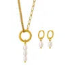My Little Nature Women's Gold / White Gold Plated Pearl Necklace And Earrings Set – Handmade Freshwater Pearl Jewelry In Gold