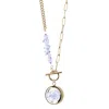 My Little Nature Women's Gold / White / Neutrals Opal Crystal Necklace With Gold Plated And Beaded Toggle Clasp & Cha