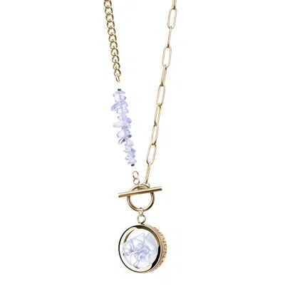 My Little Nature Women's Gold / White / Neutrals Opal Crystal Necklace With Gold Plated And Beaded Toggle Clasp & Cha In Multi