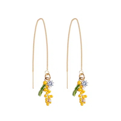 My Little Nature Women's Gold / Yellow Gold Plated Threader Earrings With Yellow Color Flower