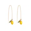 My Little Nature Women's Gold / Yellow Threader Earrings – Delicate Pull-through Dangling Earrings With Lemon In Gold