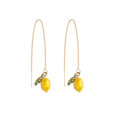 My Little Nature Women's Gold / Yellow Threader Earrings – Delicate Pull-through Dangling Earrings With Lemon
