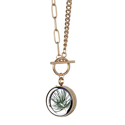 My Little Nature Women's Green / Gold Designer Jewelry -gold Plated Pine Needles Necklace – Handmade Artisan Nature J