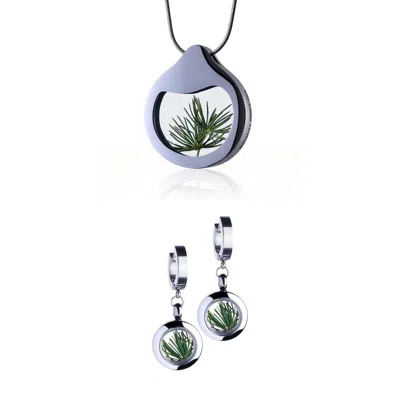 My Little Nature Women's Green / Silver Jewelry Gift Set - Handmade Designer Jewelry With Natural Pine Needles In Multi