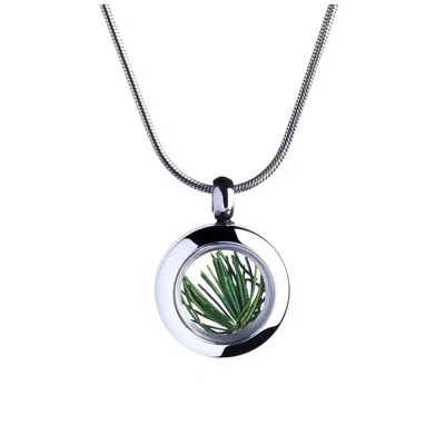 My Little Nature Women's Green / Silver Tiny Necklace With Natural Pine Needles – Handmade Nature-inspired Jewelry