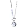 My Little Nature Women's Neutrals / Silver Opal Crystal Necklace With Beaded Toggle Clasp & Charm - Crystal Gemstone 
