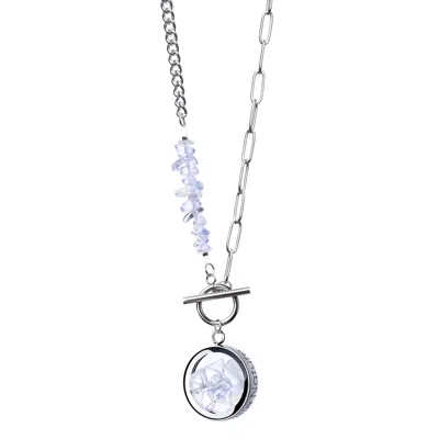 My Little Nature Women's Neutrals / Silver Opal Crystal Necklace With Beaded Toggle Clasp & Charm - Crystal Gemstone 
