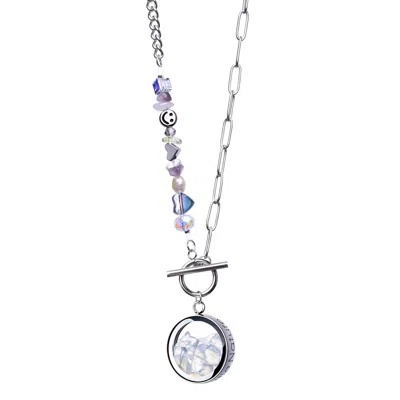 My Little Nature Women's Neutrals / Silver Opal Necklace With Joyful Glas Bead Toggle Chain - Gemstone Crystal  Jewel