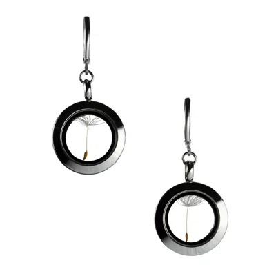 My Little Nature Women's Neutrals / White / Silver Stainless Steel Dangle Earrings With Natural Dandelion Seeds In Multi