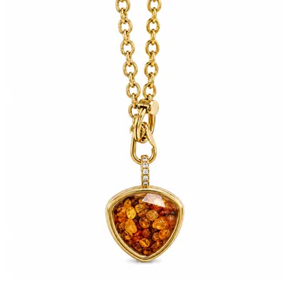 My Little Nature Women's Orange / Gold Amber Stones Necklace - Gold Plated Necklace With Charm