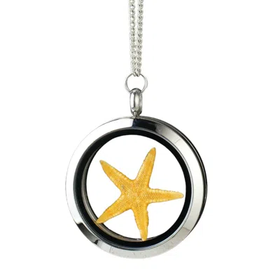 My Little Nature Women's Orange / Silver Handcrafted Sustainable Designer Necklace With Yellow Starfish - Star Neckla In Multi