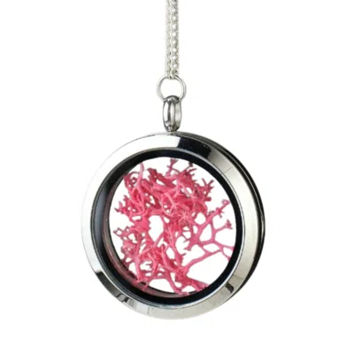 My Little Nature Women's Orange / Silver Handmade Pink Moss Necklace – Nature-inspired Jewelry With Real Preserved Mo In Multi