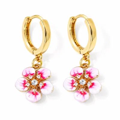 My Little Nature Women's Pink Cherry Blossom Hoop Earrings  Gold Plated Earrings