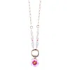 My Little Nature Women's Pink / Gold Long Necklace With Pink Plumeria Flower Charm And Natural Pearls In Pink
