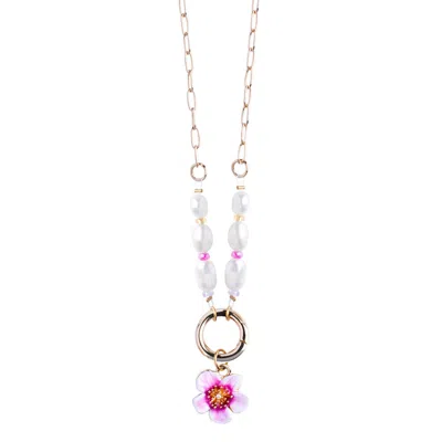 My Little Nature Women's Pink / Gold Plumeria Flower Handmade Necklace In Multi