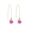 My Little Nature Women's Pink / Gold Plumeria Flower Threads Earrings - Dangle Earrings With Flower Charm In Gold