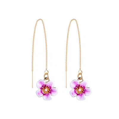 My Little Nature Women's Pink / Gold Plumeria Flower Threads Earrings - Dangle Earrings With Flower Charm