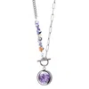 My Little Nature Women's Pink / Purple Amethyst Necklace With Joyful Beaded Toggle Clasp Chain – Crystal Gemstone Jew