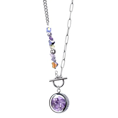 My Little Nature Women's Pink / Purple Amethyst Necklace With Joyful Beaded Toggle Clasp Chain – Crystal Gemstone Jew