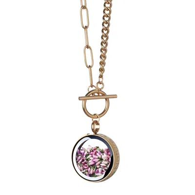 My Little Nature Women's Pink / Purple / Gold Gold Plated Heather Flower Necklace – Handmade Nature Jewelry With Real