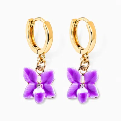 My Little Nature Women's Purple Orchid Hoop Earrings  Gold Plated Orchid Earrings