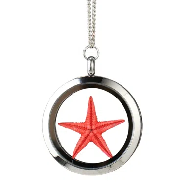 My Little Nature Women's Red / Silver Designer Jewelry - Necklace With Natural Red Starfish - Star Necklace In Multi