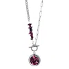 My Little Nature Women's Red / Silver Garnet Necklace With Beaded Chain And Charm - Toggle Necklace -birthstone Neckl