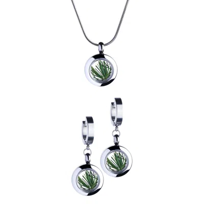 My Little Nature Women's Silver / Green Handmade Jewelry Gift Set With Pine Needles – Unique Gift For Her In Multi
