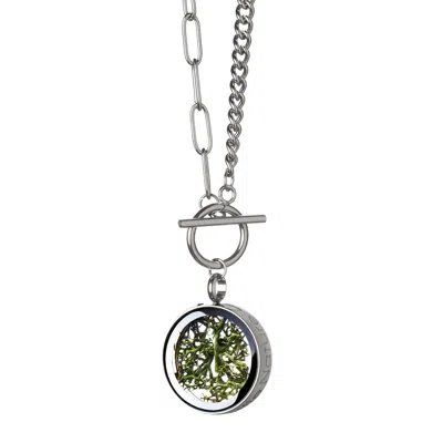 My Little Nature Women's Silver / Green Moss Pendant Necklace – Handmade Nature Jewelry Gift In Multi
