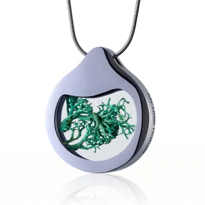 My Little Nature Women's Silver / Green Natural Moss Pendant Necklace – Handcrafted Botanical Jewelry In Stainless St In Multi